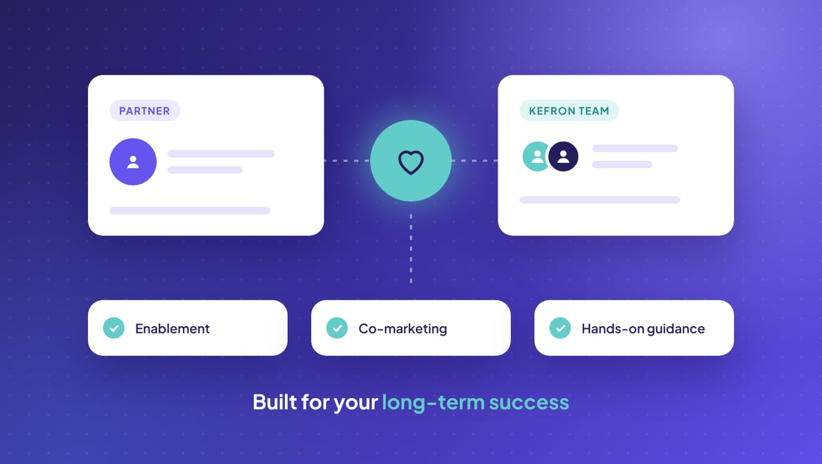 Kefron partner and Kefron team working together, with partner enablement, co-marketing and hands-on guidance