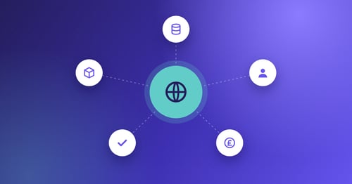 Illustration of connected finance systems linked to a central hub, representing supporting business expansion with AP automation