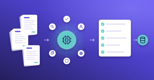 Illustration of stacks of supplier invoices flowing through an AI processing hub into validated records and an ERP system, representing high-volume AP automation for mid-sized finance teams