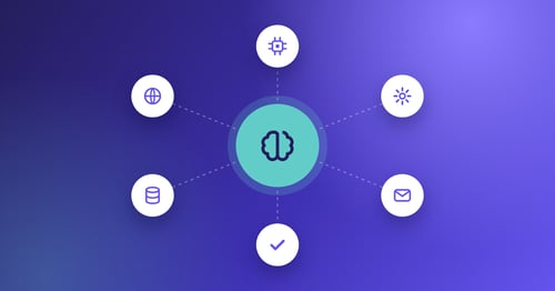 Illustration of connected finance systems linked to a central hub, representing finance trends in AP automation and AI