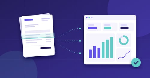 Illustration of a scanned paper invoice feeding data into an AP analytics dashboard