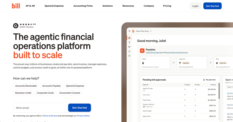 Screenshot of the BILL website