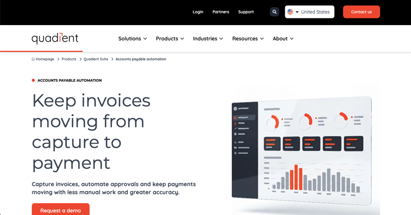 Screenshot of the Quadient Accounts Payable Automation website