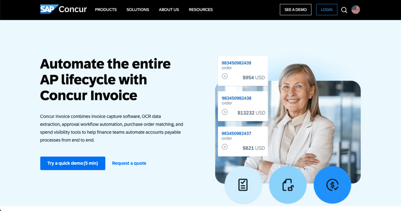 Screenshot of the SAP Concur Invoice website