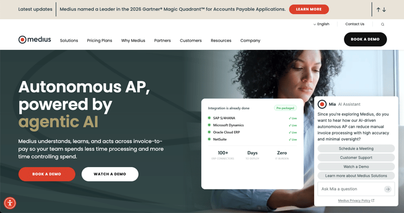 Screenshot of the Medius website