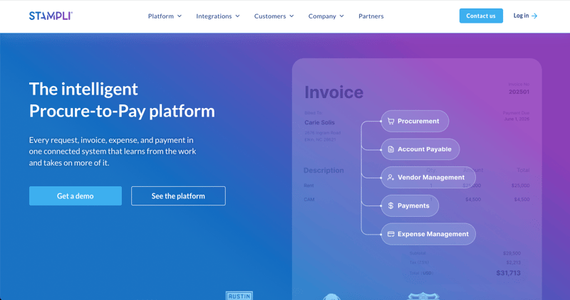 Screenshot of the Stampli website