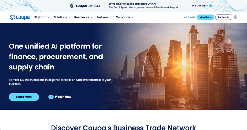 Screenshot of the Coupa website