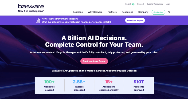Screenshot of the Basware website